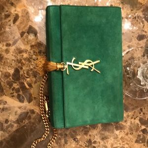 YSL Kate Tassel crossbody in green suede
